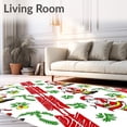 thumbnail image 2 of ODIKA 6x9 Machine Washable Non-Slip Area Rug, Whimsical Yuletide Santa with Cane Stripes and Holiday Motifs High Traffic Rug with Pad, Red, 739882, 2 of 8