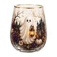 thumbnail image 2 of Halloween Stemless Egg Clear Glass Cups, Witch Ghost Crow Cat Haunted House Pumpkin Floral Gold Rim Drinking Tumblers for Fall Party Table Decor Holiday Gift, 2 of 7