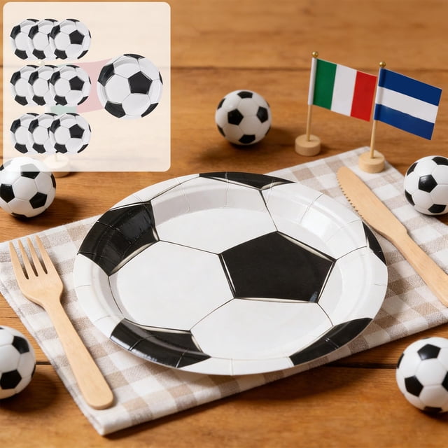 Amzcrzy Paper Disposable Tableware Set Goal-Scoring Theme for Soccer Matches Theme for The Theme Party Tableware Disposable 7-In 9-In Paper Plates Paper Cup Tissue Set of Party-Themed Paper Plates