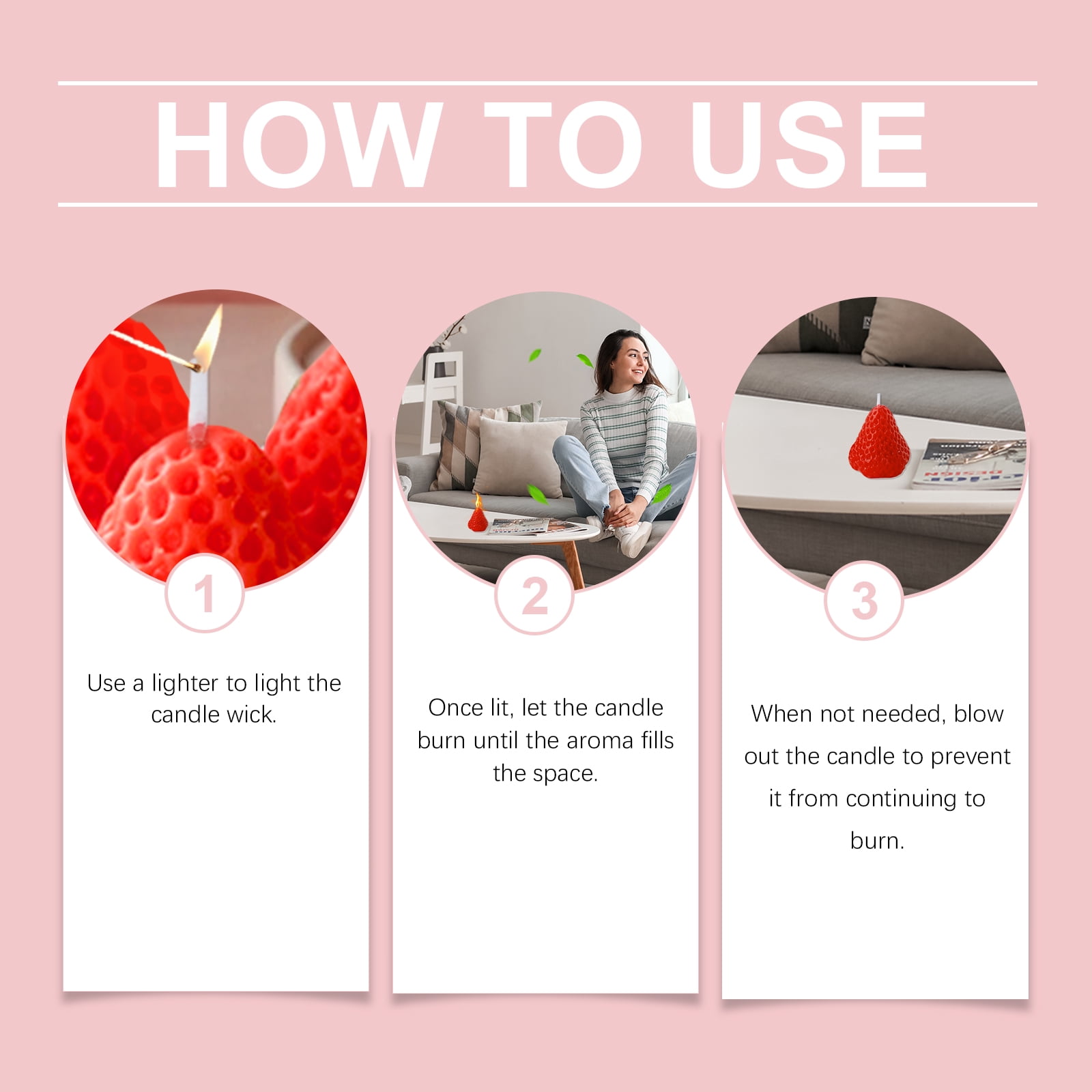 Alvantor Strawberry Candles Soy Wax Cake Shape Romantic Home Decor Gift, 3PCS