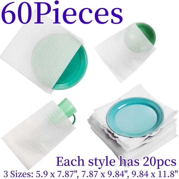 A set of 60 Cushion Foam Pouches 3 Sizes Packing Foam Dish Packing Moving Supplies Pouches Cushioning with Fragile Labels(5.9 x 7.87", 7.87 x 9.84", 9.84 x 11.8) - Home Improvement.