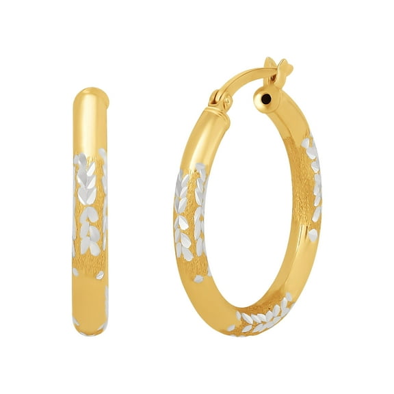 Brilliance Fine Women's Sterling Silver Two-Tone Polished and Diamond Cut Hoop Earrings