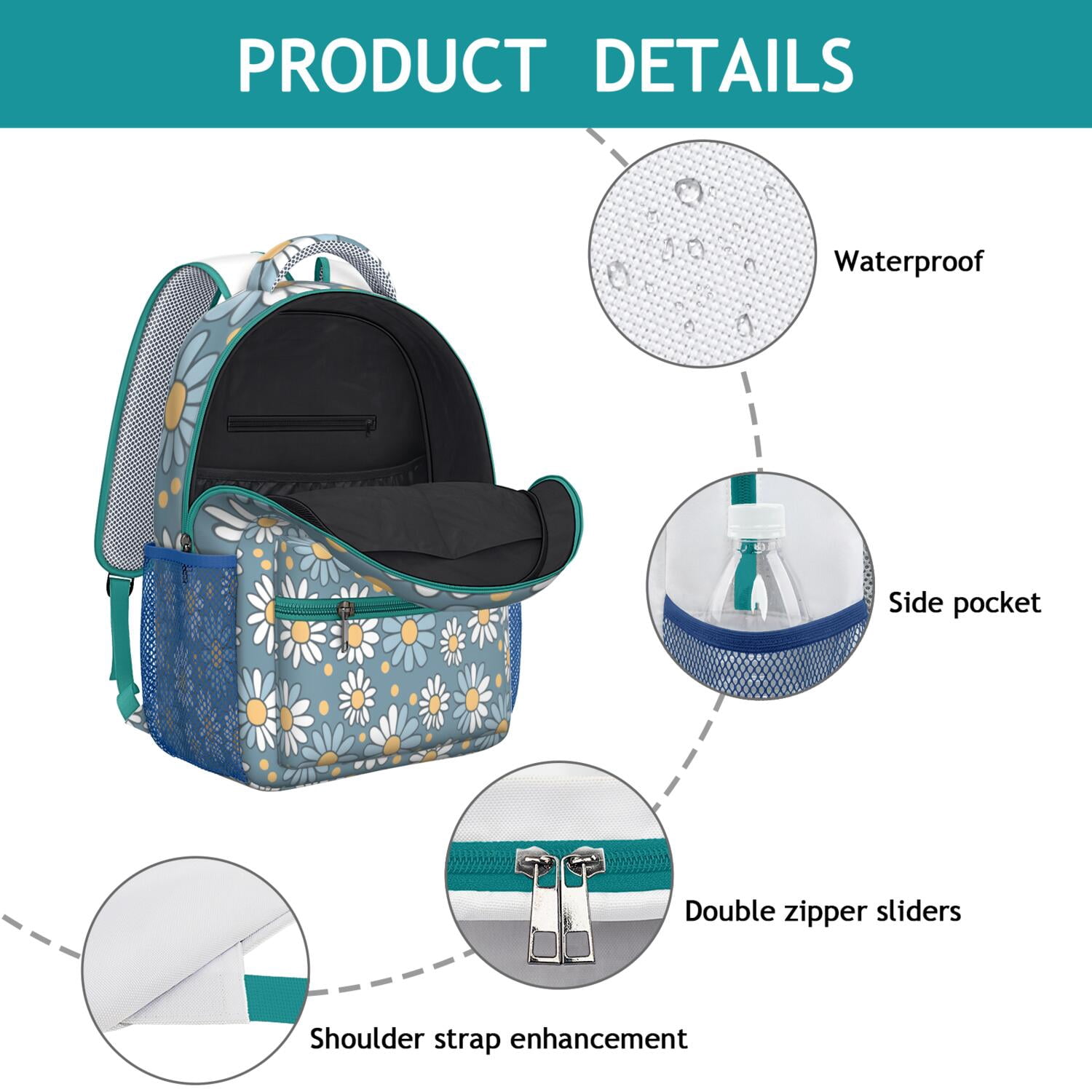 Watercolor Daisy Artwork School Bag - Breathable & Ergonomic for Teenagers