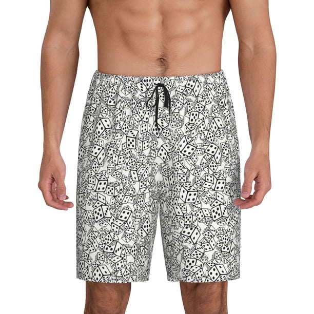 Balery Dice Cubes Pantalones cortos de pijama de punto de algodón para hombre con cinturilla y bolsillos-Large