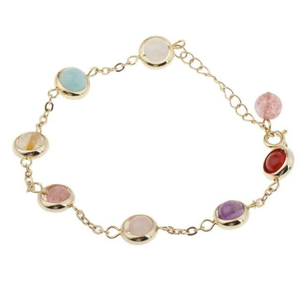 Mujeres Lucky Moonstone Beads Charm Bracelet Rainbow Bangle Cadena De Cobre Tobillera Yuyangstore Pulsera Rainbow Gemstone