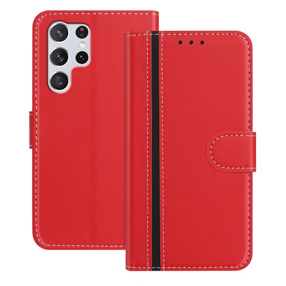 Allytechgroup Flip Wallet Phone Case for Samsung Galaxy S22 Ultra, RFID Blocking PU Leather Built-in Credit Card Slot Stand Shockproof Full Body Protective for Samsung Galaxy S22 Ultra, Red