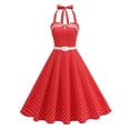 thumbnail image 3 of RongHuan Womens Polka Cocktail Swing Dresses Vintage Buttons Belted Halter Neck Dress A Line Wedding Party Dress, 3 of 9