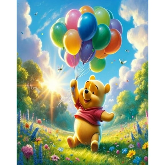 Winnie-the-Pooh DIY 5D Diamond Painting Kits for Adults Balloon Full Round Drill (12x16 inch) Diamond Crystal Gem Arts Painting Craft for Home Wall Decor