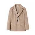 thumbnail image 4 of Chaqueta de lana rosa con bolsillos y solapa para mujer, abrigo elegante de manga larga, holgado, con botonadura única, prendas de vestir para exteriores, 4 of 5