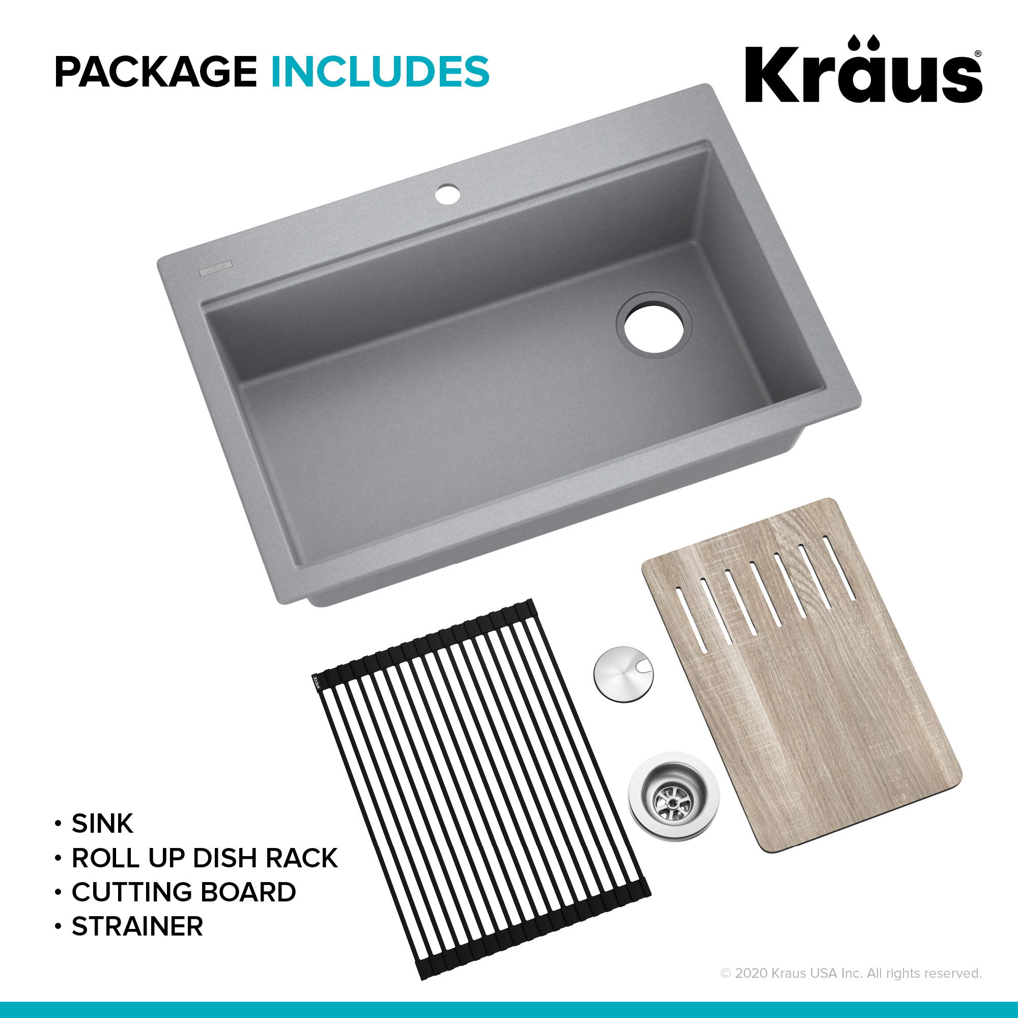 KRAUS Bellucci Workstation 33 inch Drop-In Granite Composite Single Bowl Kitchen Sink in Metallic Gray with Accessories - image 5 of 14