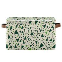 Yayeee Canvas Storage Basket with Handles for Shelves Fabric Bins Closet Organizer, Green Triangles Pattern