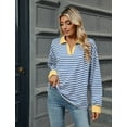 thumbnail image 5 of OBEEII Women Oversize Sweatshirts Loose Fitted Going Out Exercise Athletic Tee Shirts V Neck Long Sleeve Fall Clothes Blue White Striped Tops, 5 of 8