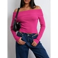 thumbnail image 4 of ZAXARRA Women Slim Knit Sweater Solid Color Boat Neck Off Shoulder Long Sleeve Pullovers Jumpers Streetwear, 4 of 8