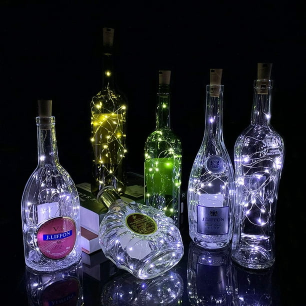 HTAIGUO Lot de 12 guirlandes lumineuses pour bouteille de vin 20 LED avec  tournevis à piles Guirlande lumineuse en liège pour fête, mariage, Noël,  Halloween, bar, bocal, décoration, coloré 