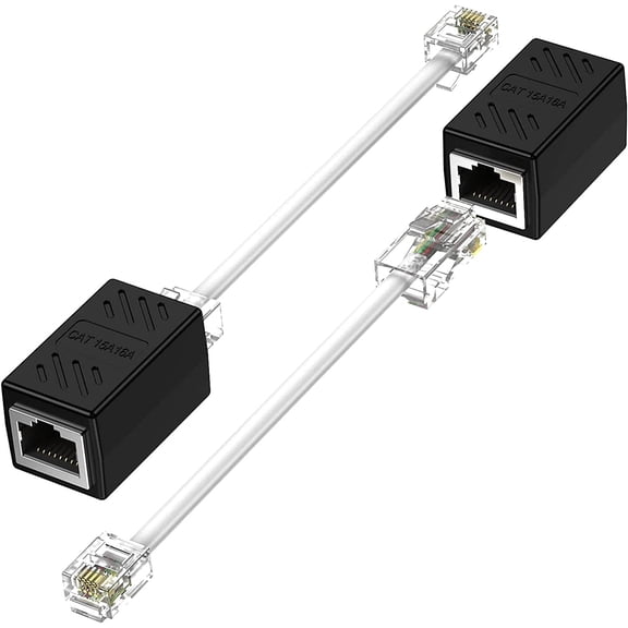 Phone Jack to Ethernet Cable Adapter, RJ45 8P8C Female to RJ11 6P4C Male for Landline Telephone Service (2 Pack)
