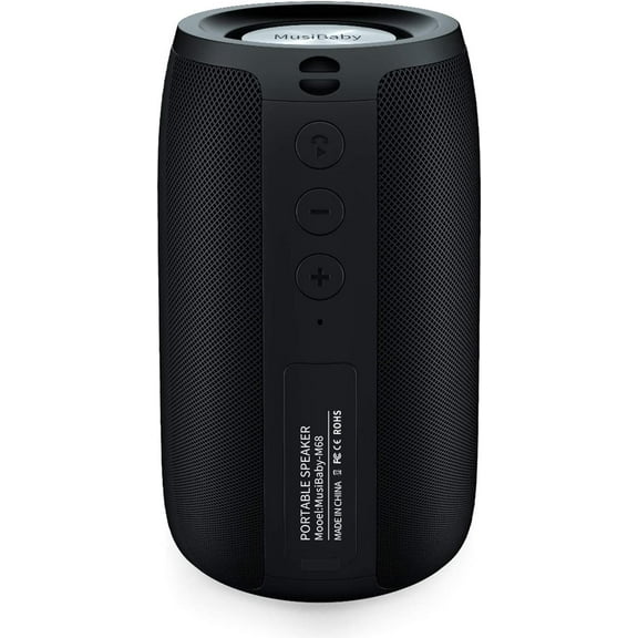 MusiBaby M68 Bluetooth Portable Speaker, Black,Wireless Speaker for Home,Sports speaker,Shower Speaker,Radio speaker