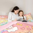 thumbnail image 4 of Manfei Cartoon Pet Full Size Comforter Sets, Watercolor Rainbow Stars Cat Bedding Comforter Set, Pink Cyan, Pink Reversible, 3pcs, 1 Comforter and 2 Pillowcases, 4 of 7