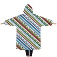 thumbnail image 2 of Oversized Wearable Blanket Hoodie,Colorful Geometric Stripe Pattern Sherpa Blanket Hoodie with Super Pockets,Super Warm Fuzzy Pullover for Women & Men, 2 of 6