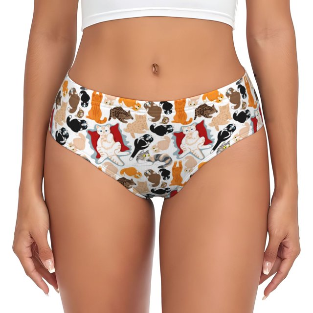Balery Cute Cats Ropa Interior de Algodón para Mujer con Dibujo – Braguitas Cómodas y Elásticas, Estilo Clásico-X-Large