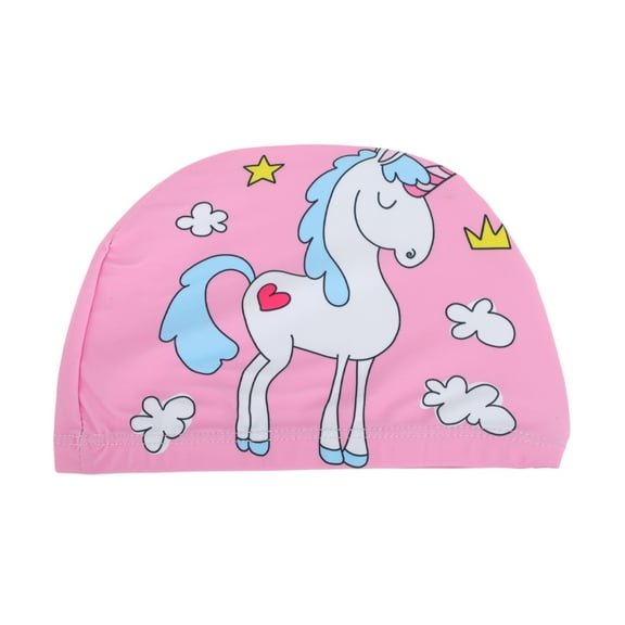 Unique Bargains 1 Pc Breathable Unicorns Pattern Swim Cap Pink White