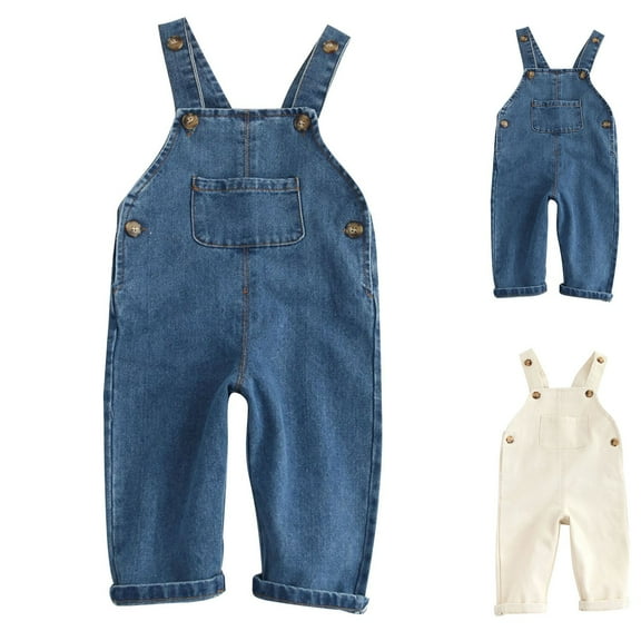 Hinvhai Kids Relaxed Fit Denim Bib Overalls Clearance,Little Big Boys Girls Casual Fashion Classic Solid Color Soft Cotton Jean Pants Navy 6 Months(90)