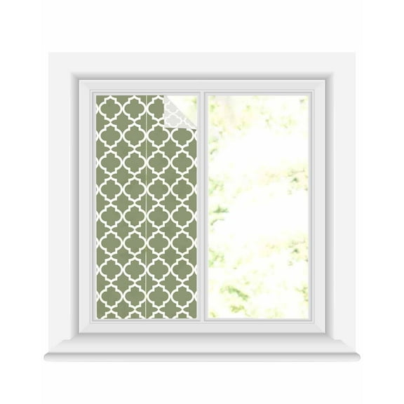Window Privacy Film Green Morocco Stained Glass Window Film Decorative Sun Block Window Cover Boho Farmhouse Abstract Geometric Simple Window Clings Static Adhesive Sticker for Bathroom 17.7"x39.3"