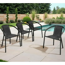 QRKD Outdoor Chairs Stackable - Set of 4 Indoor Outdoor Dining Rattan Chairs Curved Back, All Weather Bistro Patio Chairs, Black