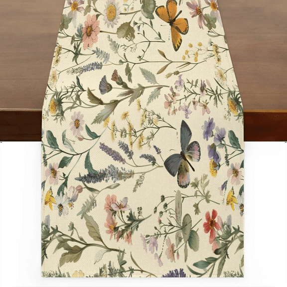 Qzaxky Table Runner Boho Table Runner Vintage Floral Botanical Flower Wildflower Bohemian Boho Outdoor Table Runner Decoration for Indoor Outdoor Home Dinner Party Wedding Decor 13 x 36 Inch