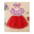 thumbnail image 2 of Kiapeise 4th of July Toddler Kids Girls Princess Mesh Dress Stars Stripe Print Ruffle Short Sleeve Casual Dress and Headband, 2 of 9