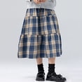 thumbnail image 2 of ASEIDFNSA Girls Plaid Skirt with Elastic High Waist Button Front Tiered Hem and A Line Fit (Blue,8-9 Years), 2 of 4