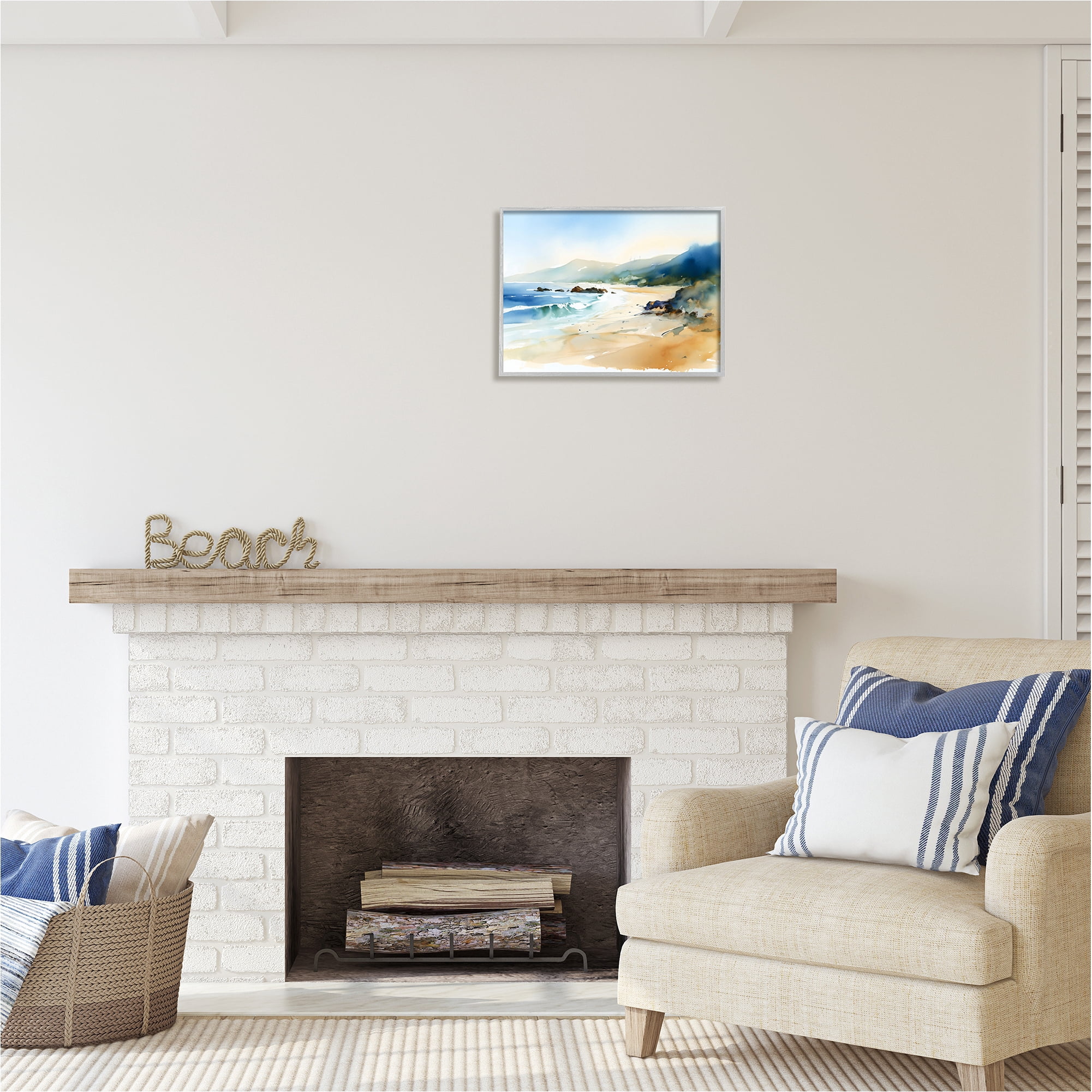 Stupell Industries Abstract Beach Scenery Landscape Painting Gray Framed Art Print Wall Art, 20 x 16