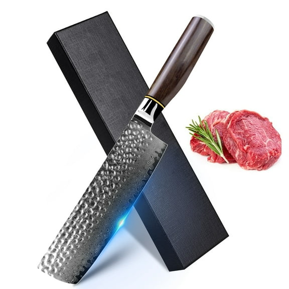 Damascus Cleaver Knife 8inch Butcher Knife Japanese VG-10 Steel Core 67-Layers German Stainless Steel with Ergonomic Wood Handle and Giftcase