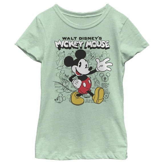 Girl's Mickey & Friends Mickey Mouse Retro Sketchbook  Graphic Tee Mint Medium