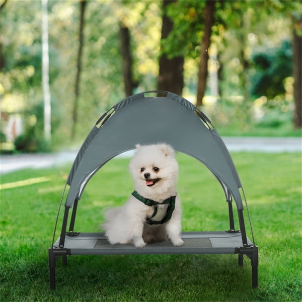 imerelez 30 inch Elevated Dog Bed with Canopy, Outdoor Dog Bed Cot with Shade Tent, Portable Raised Pet Cot Cooling Bed for Dogs