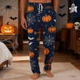 thumbnail image 2 of Domzest Mens Halloween Pajama Pants Pumpkin Ghost Bat Graphic Wide Leg Sleepwear Drawstring Elastic Waisted Funny Pj Bottoms Purple M, 2 of 5