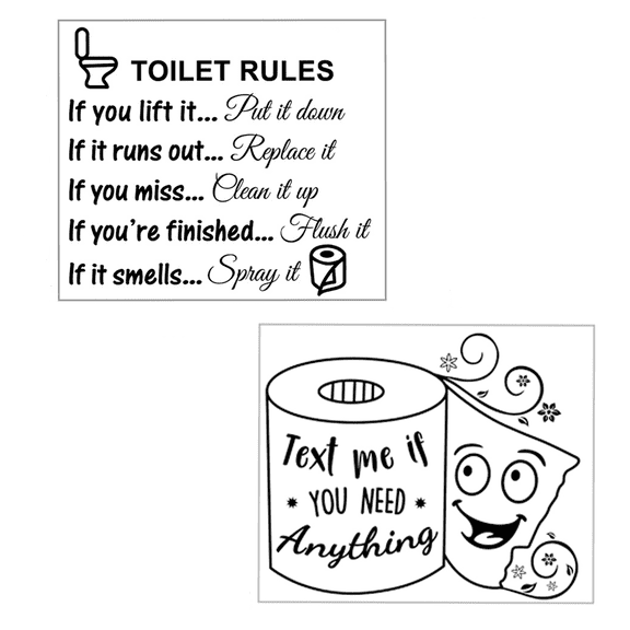 2Pcs DIY Removable Toilet Rules Wall Quotes Stickers, Washroom and Bathroom Decals, WC Sign Vinyl Art Decor for Kids,Humor Toilet Rules  Living Room Home Decorations11.8×9.8 Inch