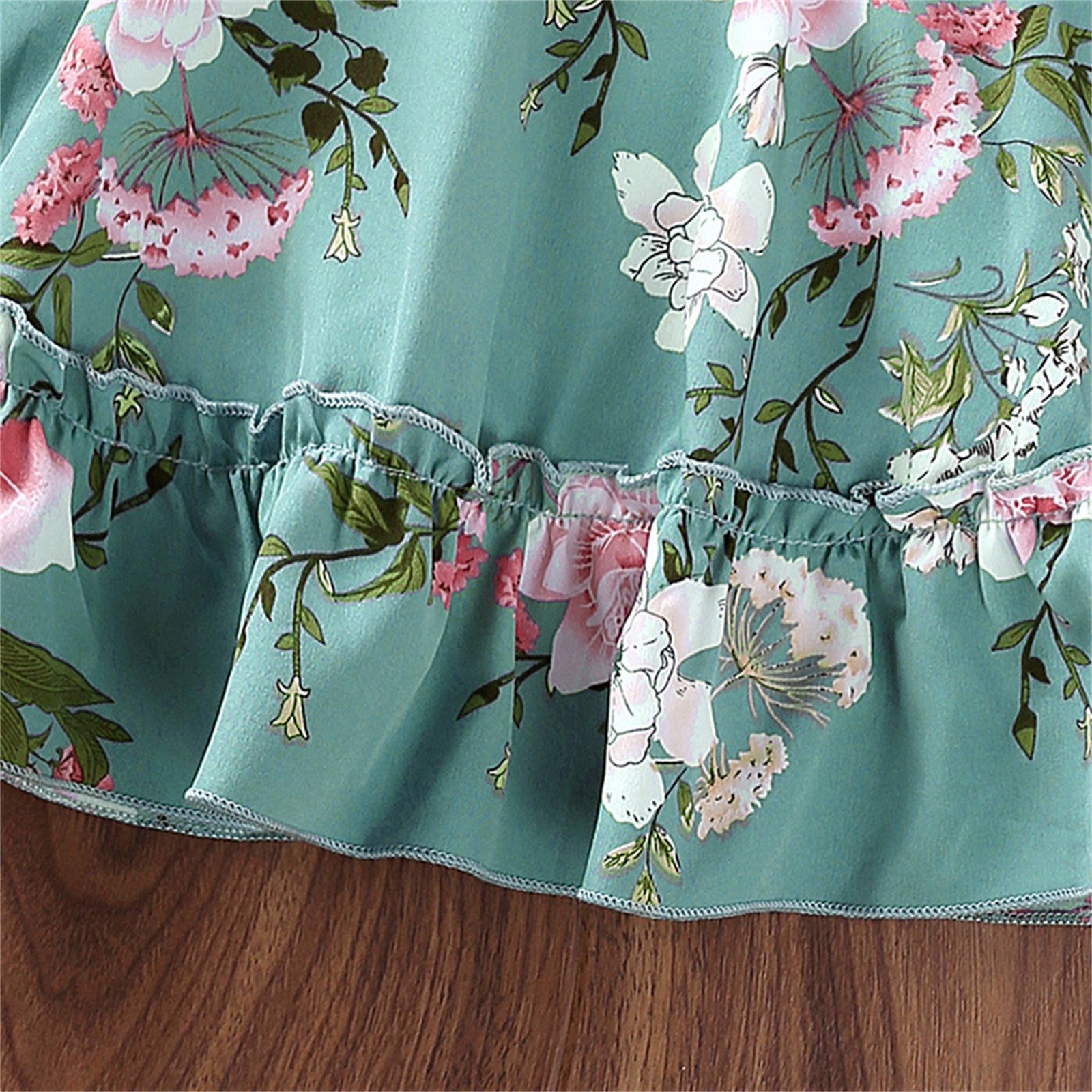 Big Kid Girl Dress Baby Flower Girl Toddler Girls Dresses Floral Print Flying Sleeve Short Sleeved Princess Dresses Summer Girls Clothes Green 6 7