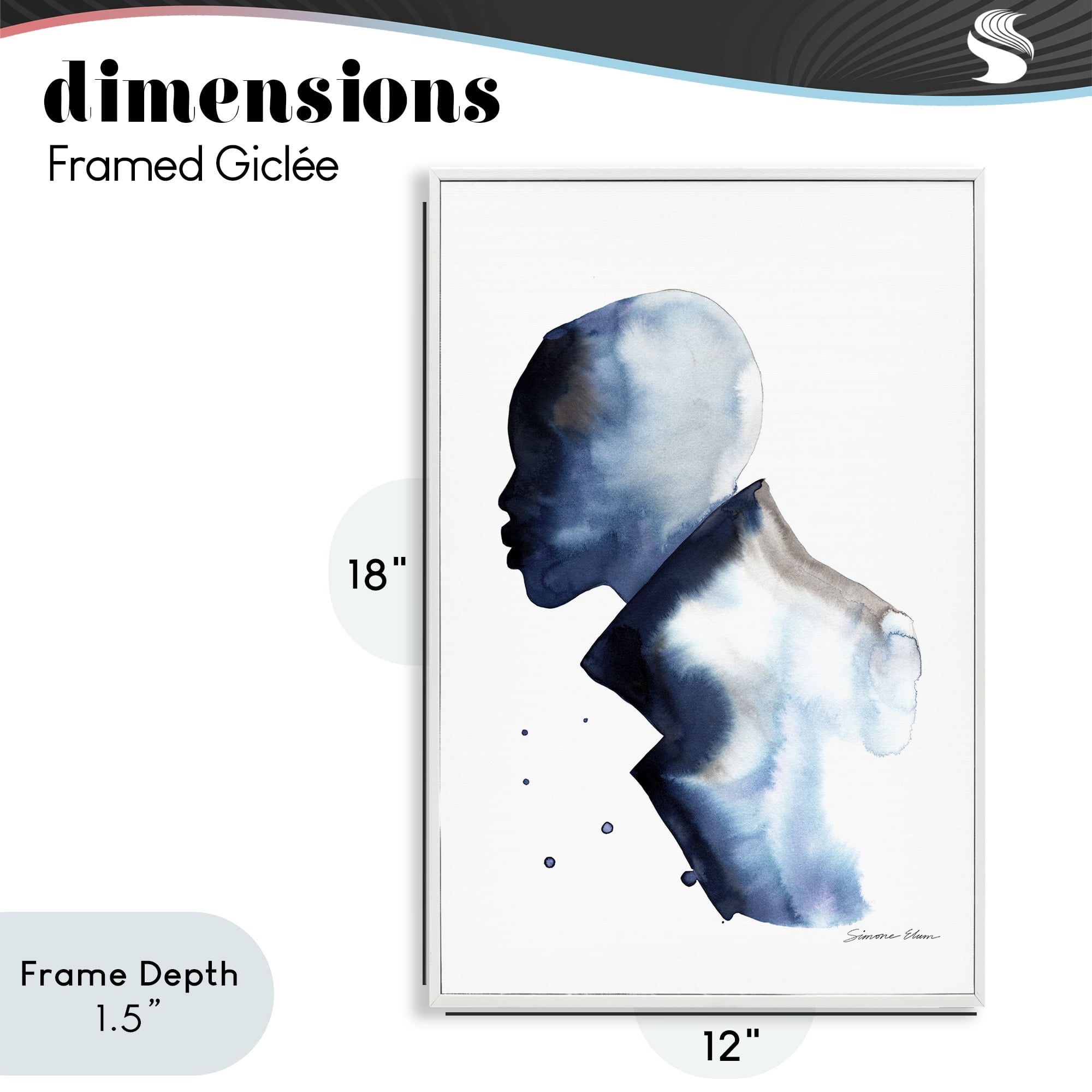 Stupell Industries Feeling Blue Portrait Silhouette White Framed Giclee Art, design by Simone Elum
