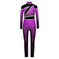 thumbnail image 3 of TiaoBug Girls Full Body Unitard Long Sleeve Gymnastics Leotard Rhinestones Patchwork Ballet Dance Costume Purple 6, 3 of 5