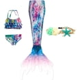 thumbnail image 1 of 4PCS Mermaid Tails for Swimming for Girls Kids Mermaid Swimsuit Costume Princess Bikini Set Bathing Suits High quality, 1 of 5