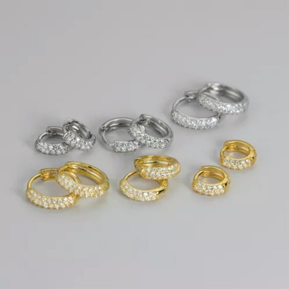 K-KED 925 Sterling Silver Zircon Pave Huggies Hoop Earrings - 9/11/13mm-Gold-11 mm