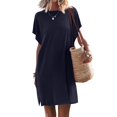 thumbnail image 2 of WEAIXIMIUNG Pyjamas de Noël 2025 Robes Chemises pour Femmes Manches 3/4 Col en V Tunique Décontractée Surdimensionnée Robe de Plage Couleur Unie P, 2 of 4