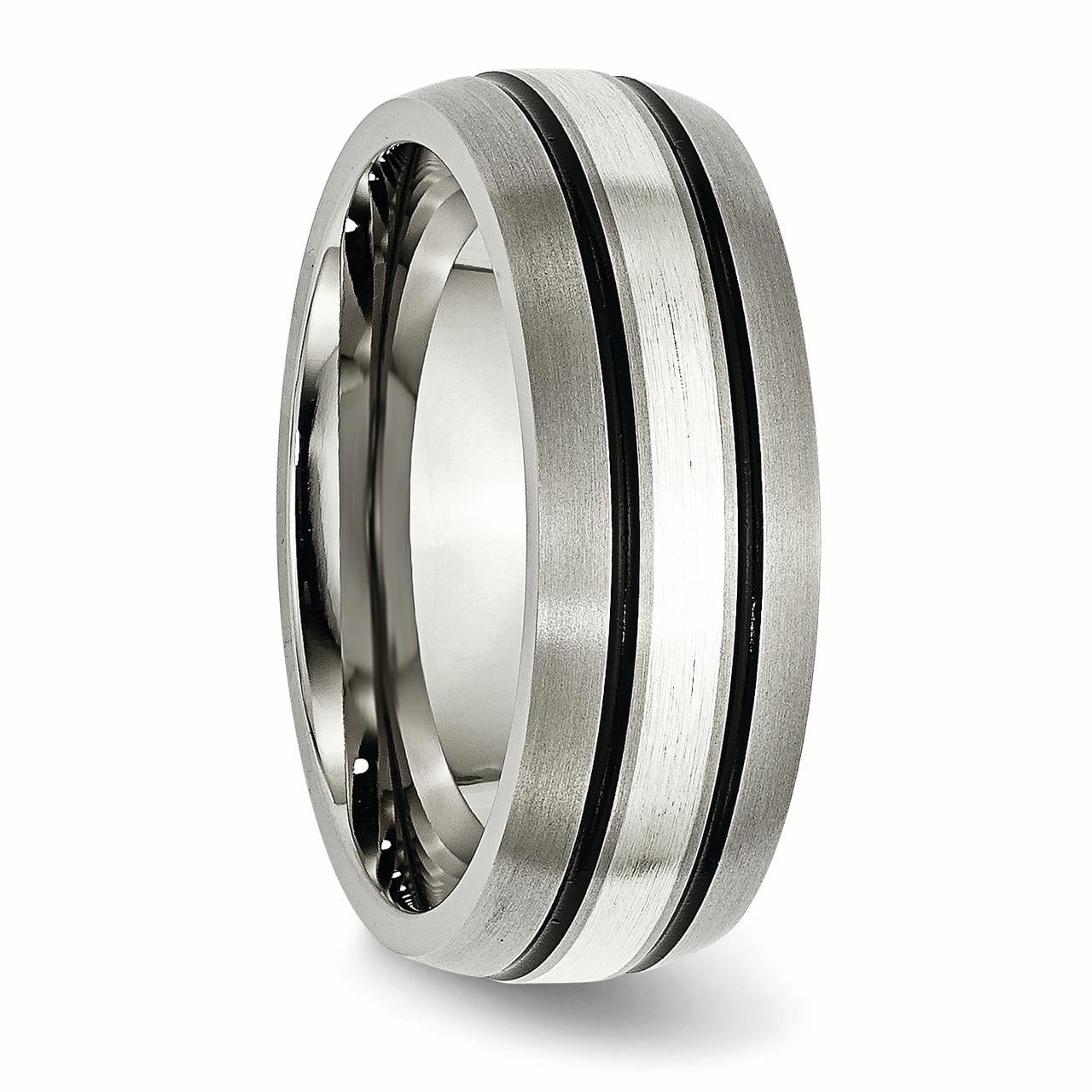 Titanium Grooved Sterling Silver Inlay 8mm Brushed/Antiqued Band