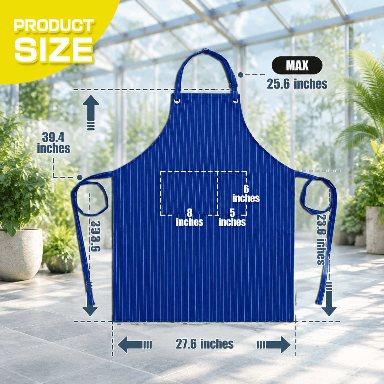 Royal Blue Stripe Stretch Chef Apron with 2 Pockets, Waterproof for ...