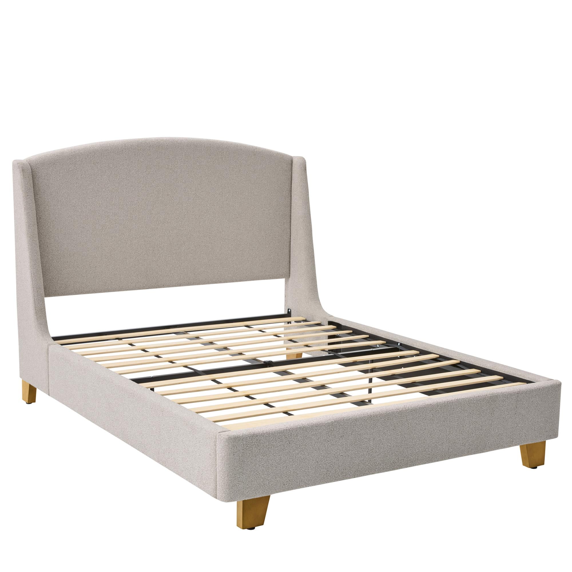 Better Homes & Gardens Windsor Platform Bed with Wingback Headboard, Queen, Wheat Boucle