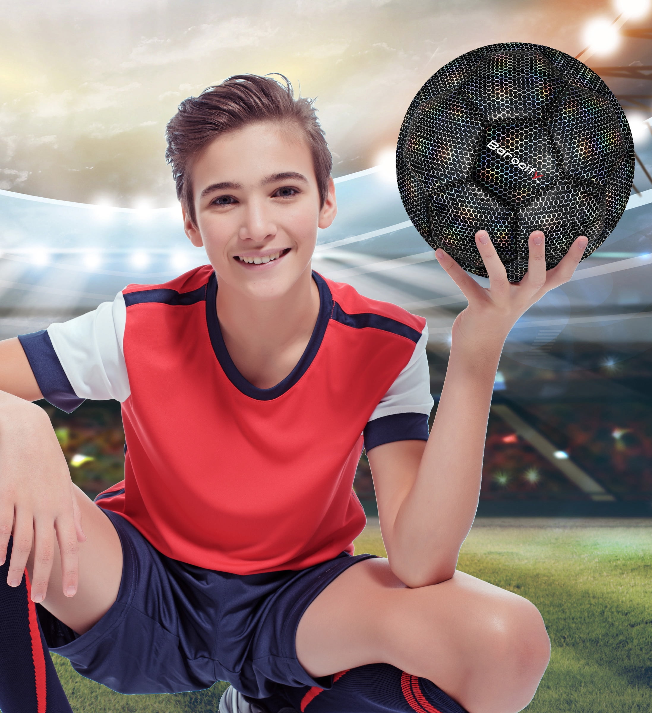 Barocity Iridescent Soccer Balls Set of 4 – Black, Gold, Silver and White Official Match Ball with Reflective Hex Pattern, Sport Soccer Balls for Indoor Outdoor Training and Practice Games - Size 4