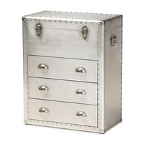 Baxton Studio Serge Silver Metal 3-Drawer Accent Storage Chest