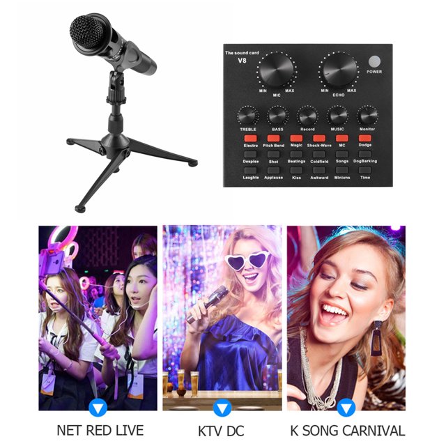 V8 Audio USB Audífonos micrófono Webcast Streamer conjunto de tarjeta de Likrtyny sonido