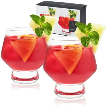 Viski Raye Footed Crystal Punch Cups - Stemless Punch Cocktail Glass Gift Set