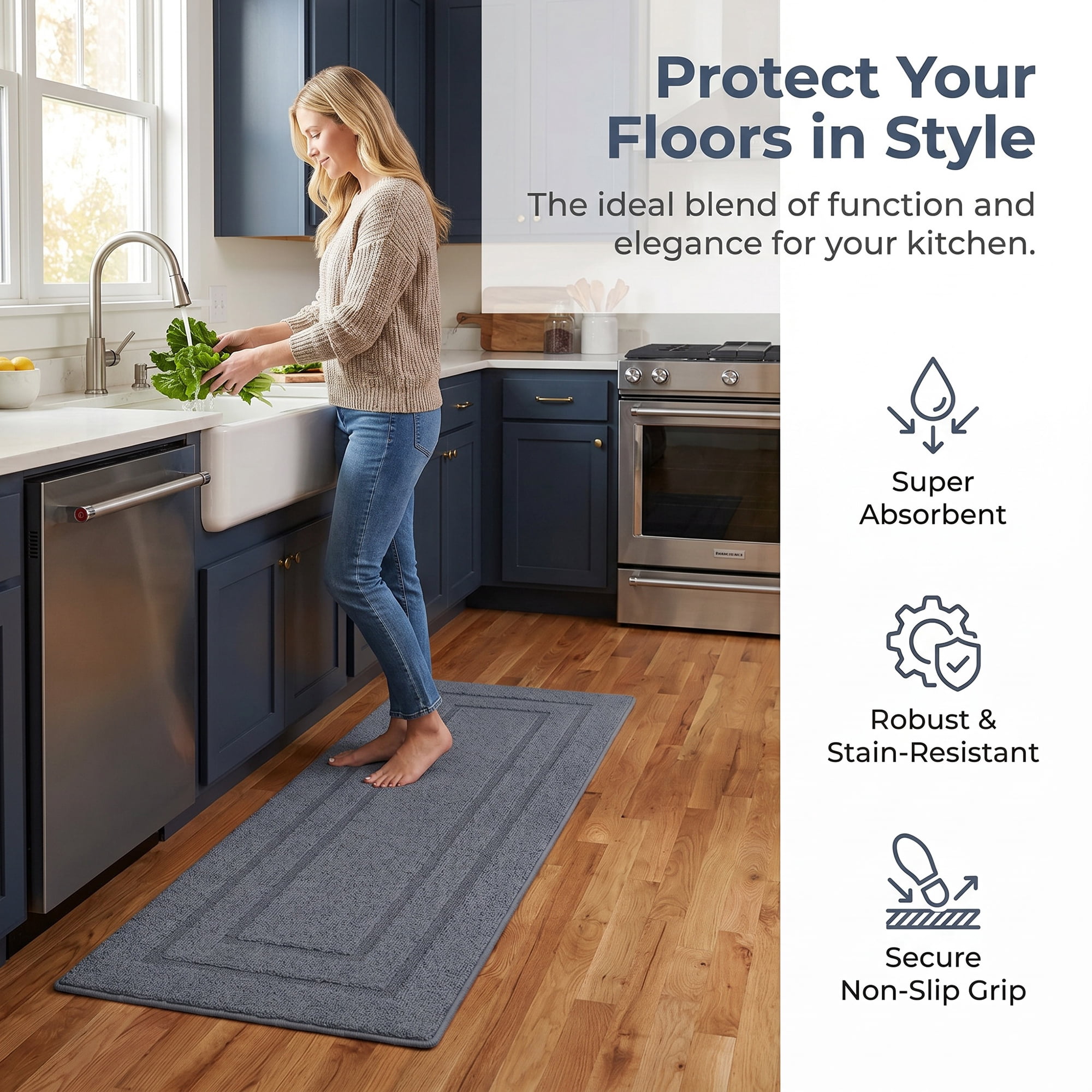 Unique Bargains Geometric Resistant Polypropylene Non Slip Waterproof Mat Grey 47" x 20"